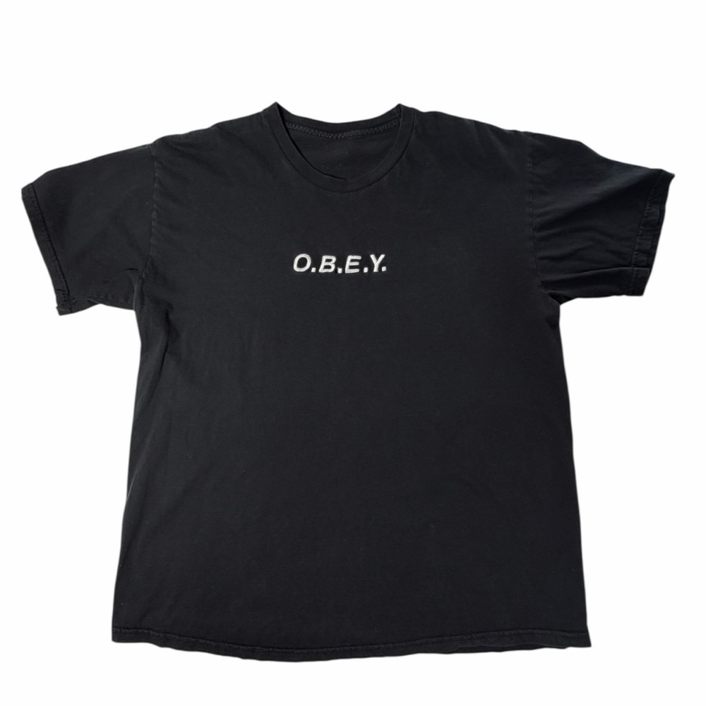 OBEY Men's Black Short Sleeve Embroidered Logo Cotton T-Shirt Size Large